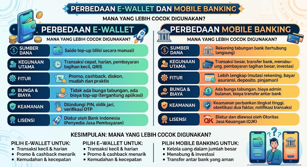 Perbedaan E Wallet dan Mobile Banking
